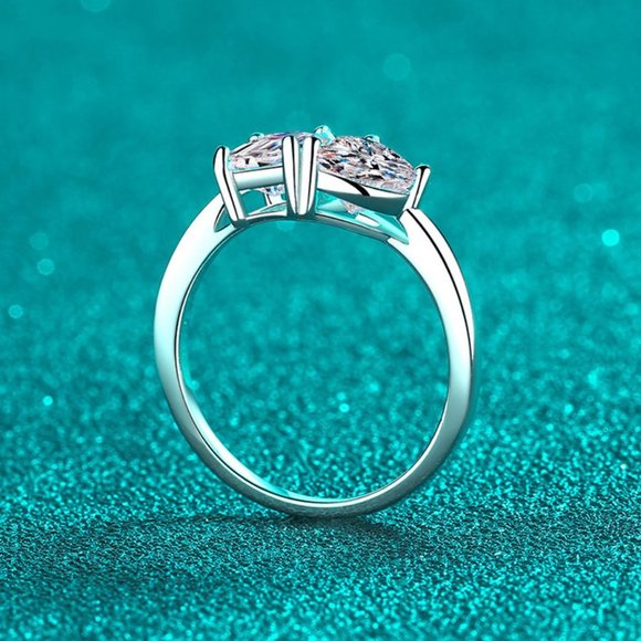 Certified 2 ct. t.w. Moissanite Diamond Emerald & Heart Cut Wedding Ring NEW - Picture 4 of 10